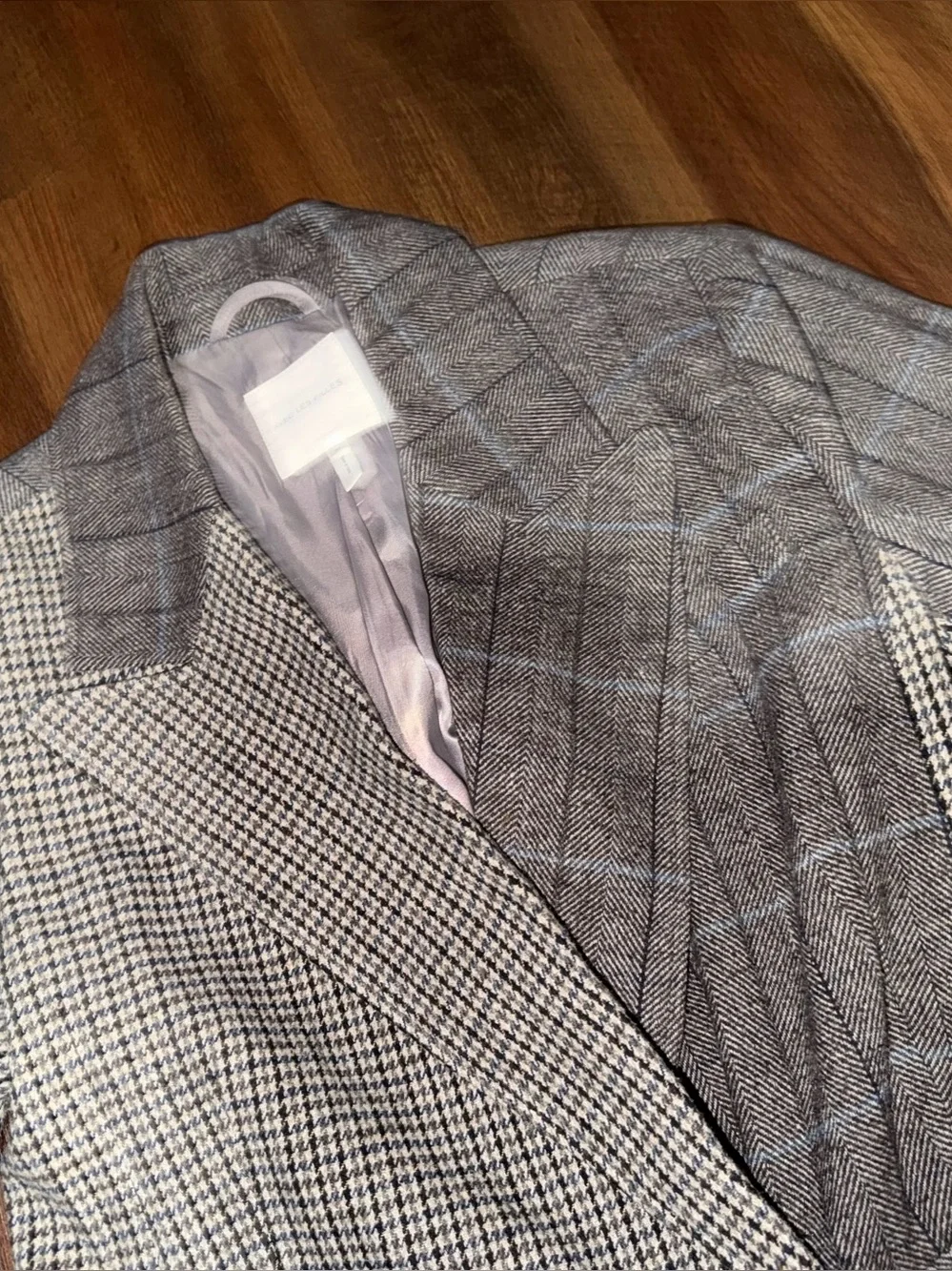 Avec Les Filles Mixed Plaid Double Breasted Blazer party summer $169  Classic